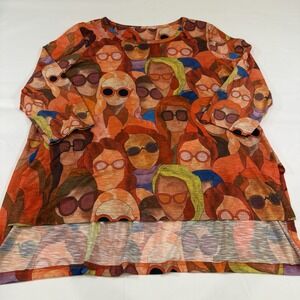 Vibrant women's XL Shirt multi-colored Oversized Baggy Art Design Faces Loose